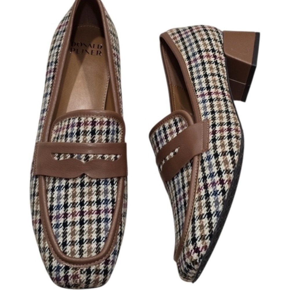 NWOB Donald J. Pliner Tabreaht Brown and Multicolor Plaid Loafers - Picture 2 of 4